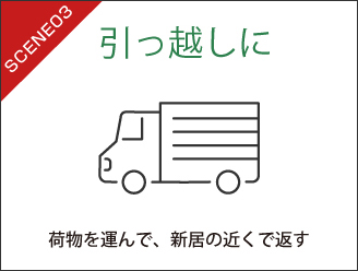 引っ越しに　荷物を運んで、新居の近くで返す